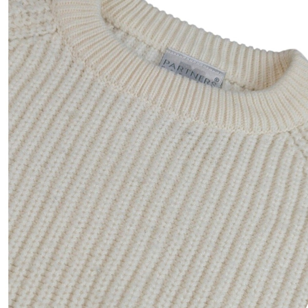 Vintage Partners Mervyns Cream Fisherman Shaker Knit Crew Neck Sweater Small